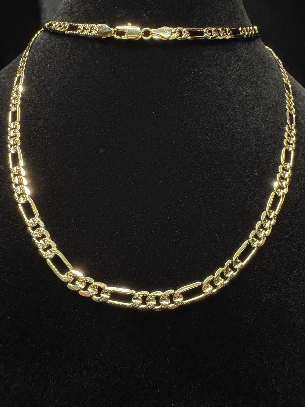 Figaro Diamond Cut 30in 5MM 14K Stamped Premium Finish Necklace Brand New